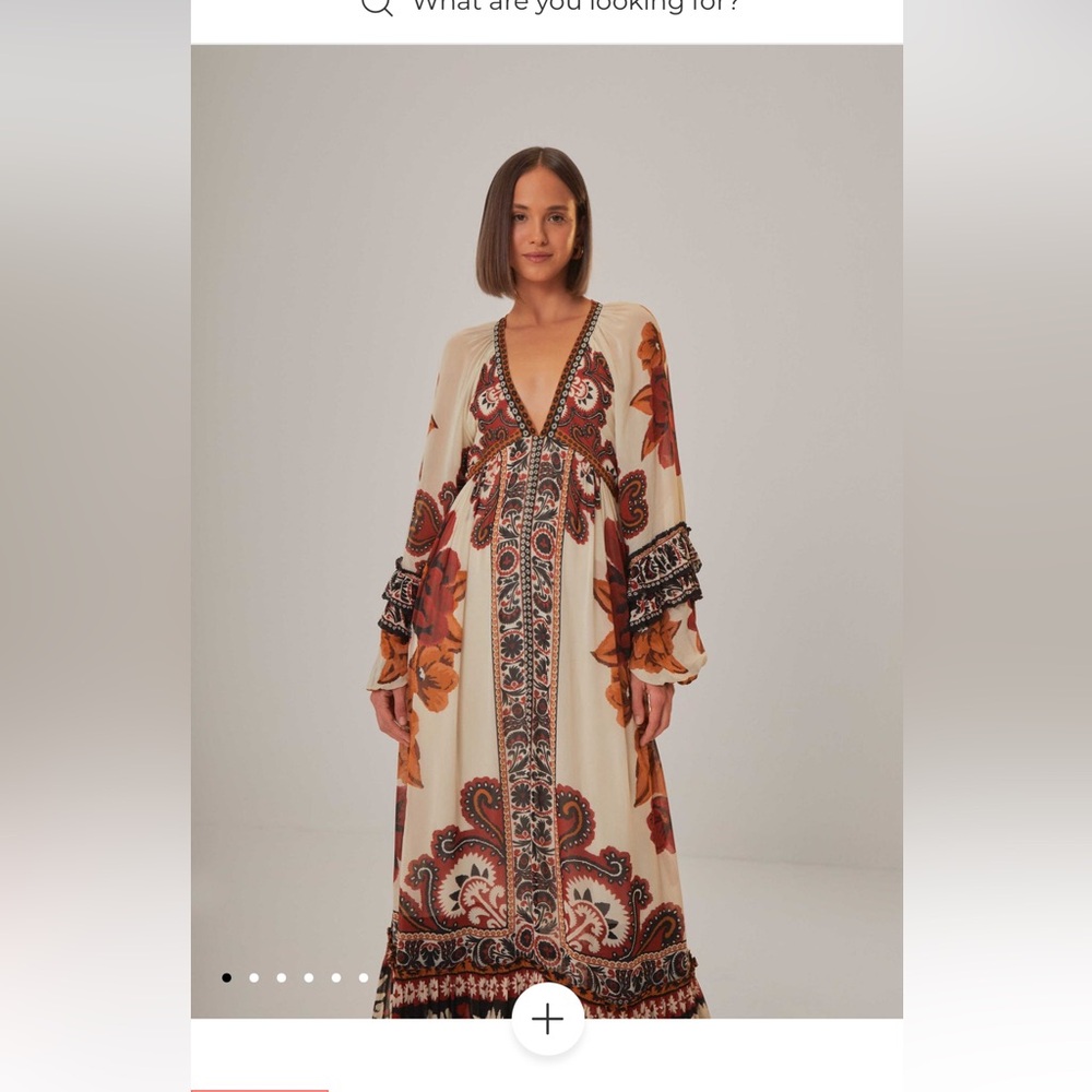 FARM Rio Cream and Orange Long Sleeve Dress